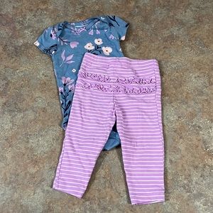 Carters floral onesie and purple ruffle pants 9M